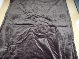 The whorl pattern of the ammonite was used to bind the quilt, giving just a hint of the ammonite pattern on the other side.
