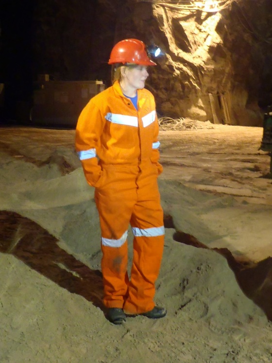 Dr Caroline Graham working in a salt mine.