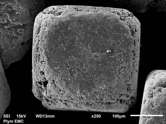 A lovely Halite crystal photograph taken by Dr Natasha Stephen at the Plymouth University EM centre.