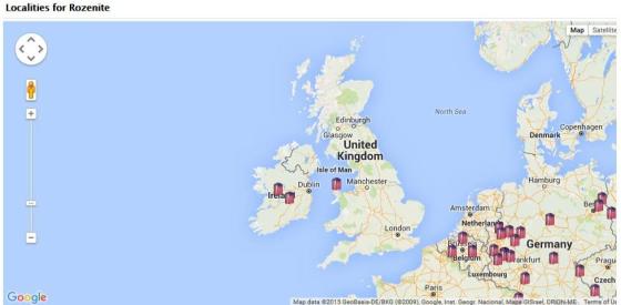 The location of Rozenite in the UK from the MinDat website.