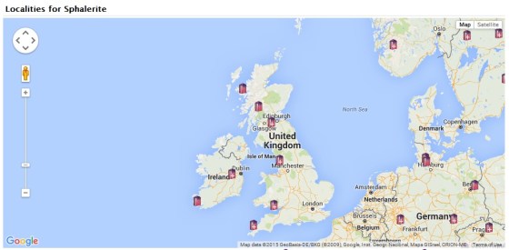 The locations you can find Sphalerite in the UK.